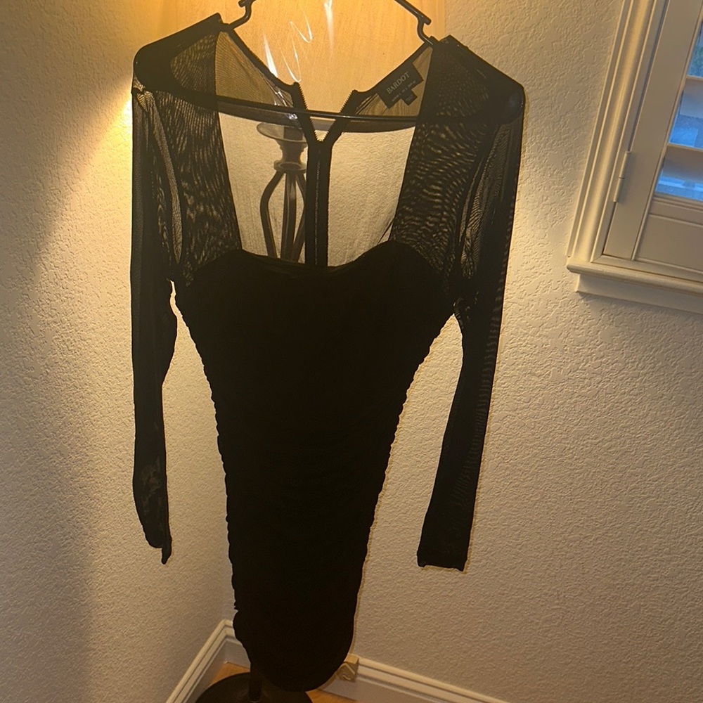 Bardot Black Mesh Long Sleeve Dress